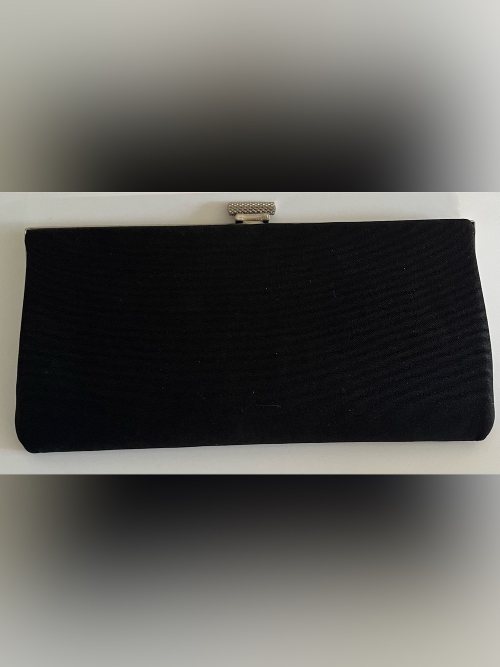 Vintage Black Satin Kisslock Clutch Bag Silver Hardware
